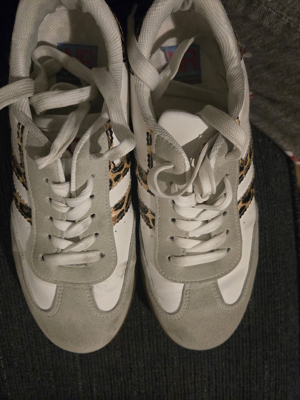 Not Rated White and Gray Sneakers with Leopard Stripe